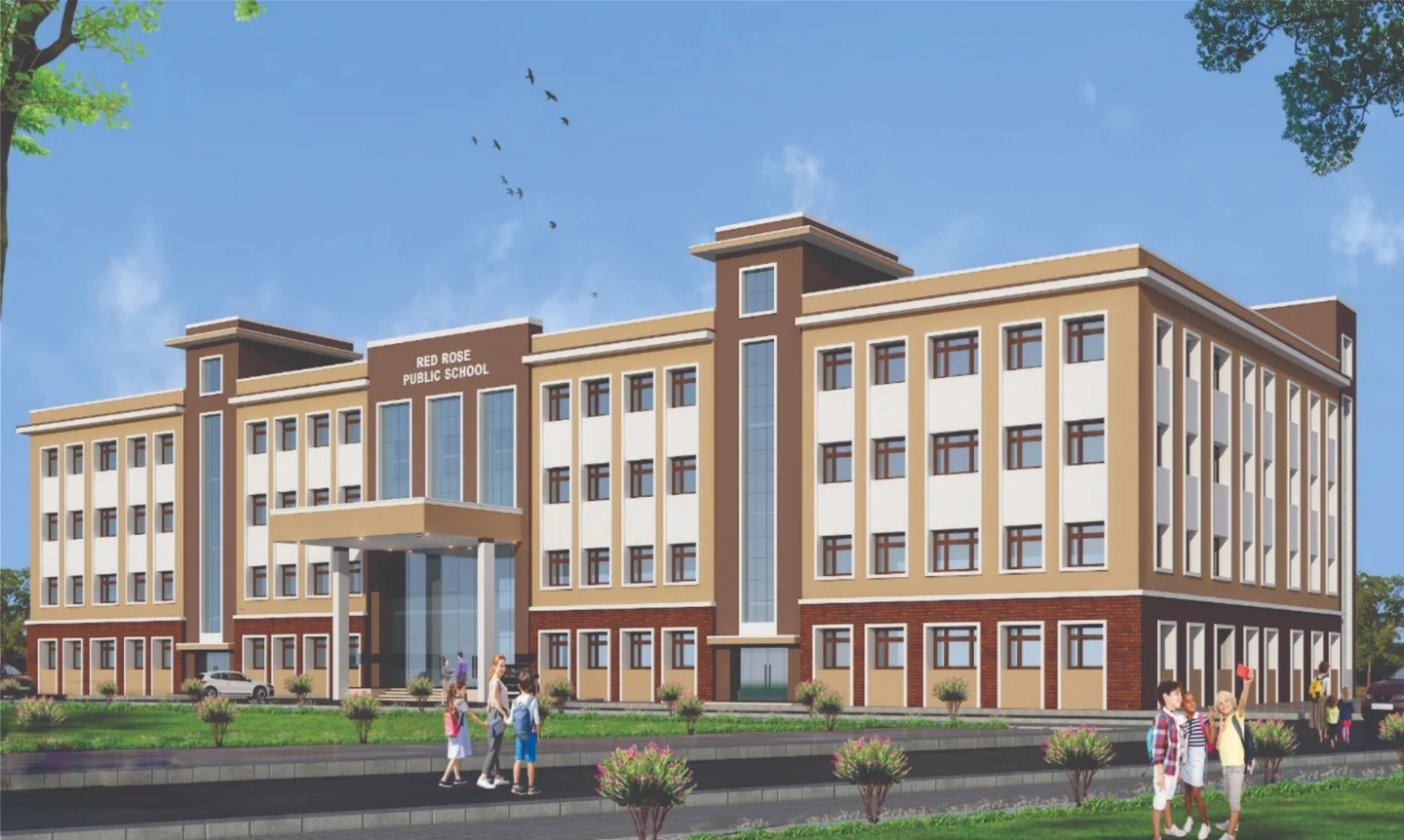 Red Rose Public School campus building at Bhajanmau, Mohanlalganj