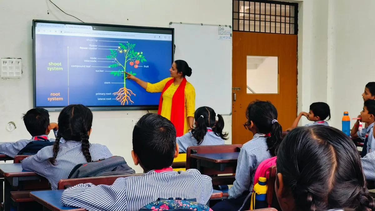 Teacher using smart board